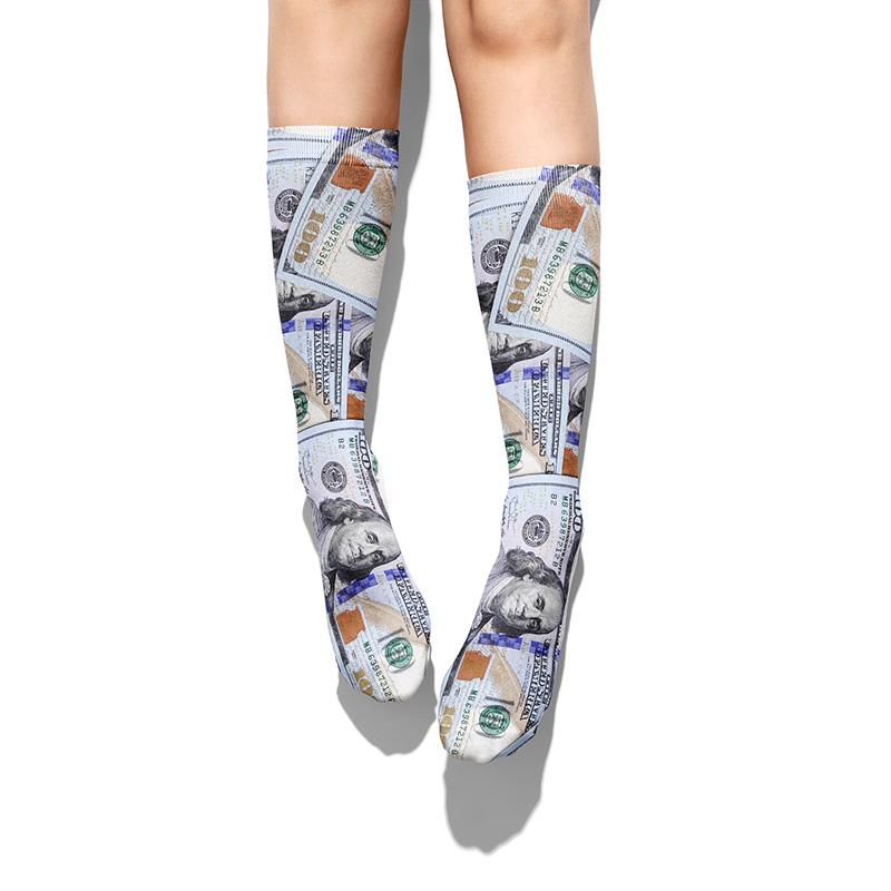 One Hundred $100 Dollar Bill Knee Socks - Footnotes Novelty Socks