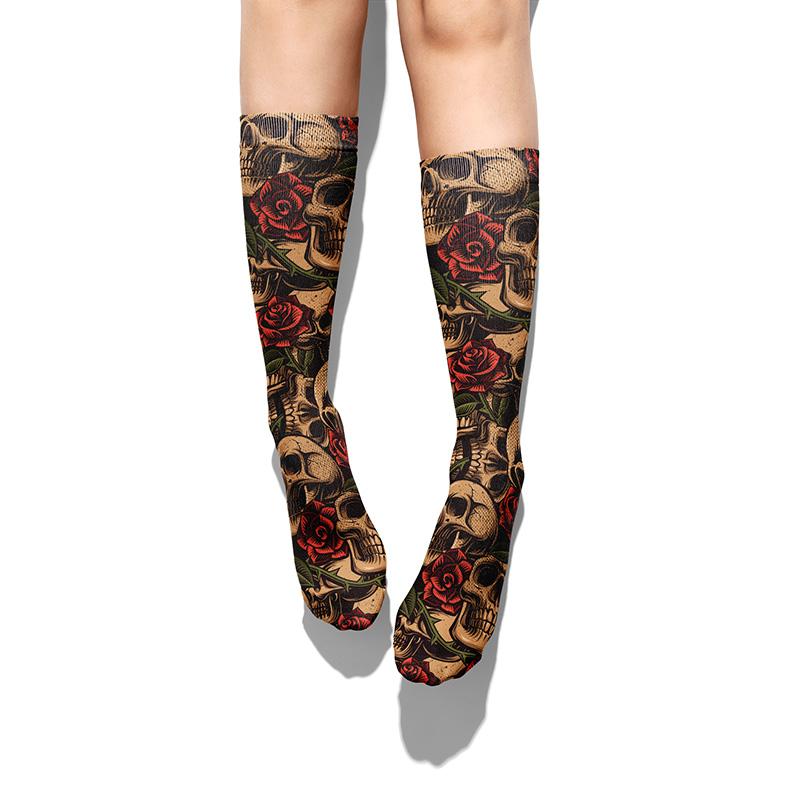 Skulls and Roses Knee Socks - Footnotes Novelty Socks